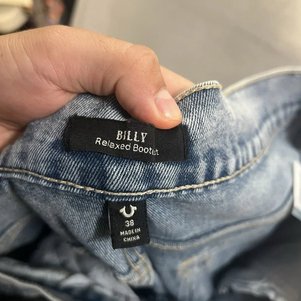 True Religion Billy Relaxed Bootcut Jeans Men's 38x33 Blue Flap Pockets USA Made